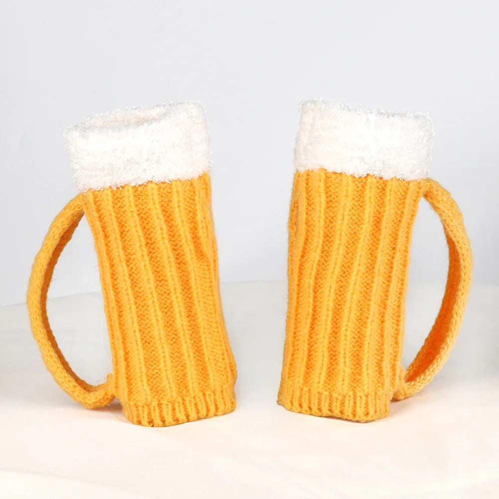 Beer Mug Knitted Gloves