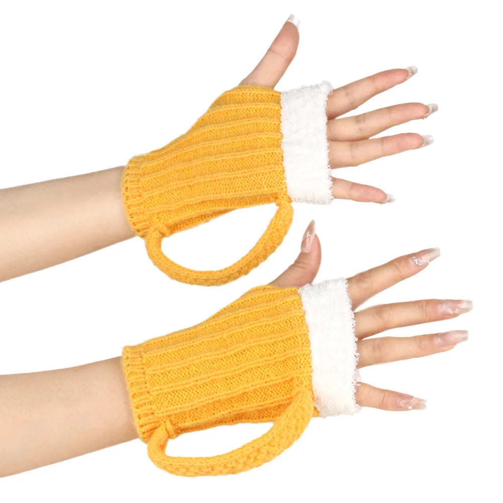 Beer Mug Knitted Gloves