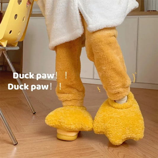 Plush Duck Paw Slippers | Warm Fuzzy Comfort